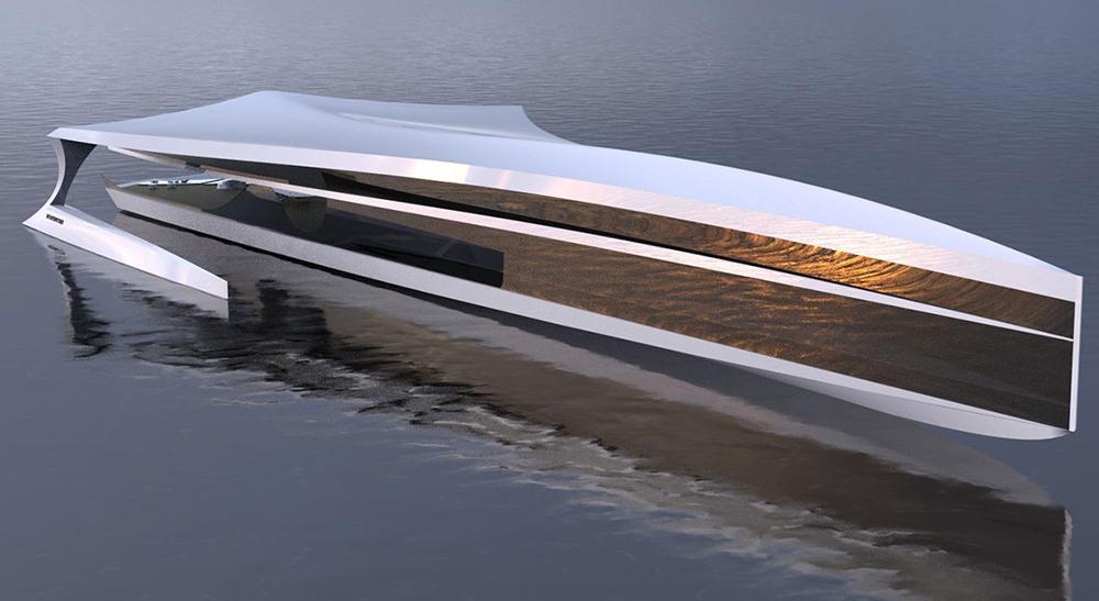 Дизайнер показал, как может выглядеть стеклянный тримаран будущего
